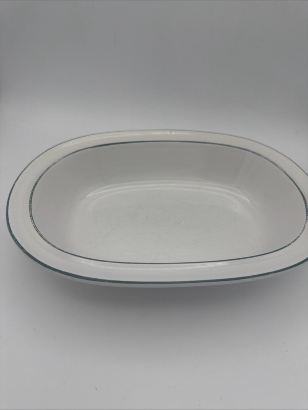 VTG Touch of Elegance oval serving Bowl green Stripe 10x7.25” Made in Taiwan